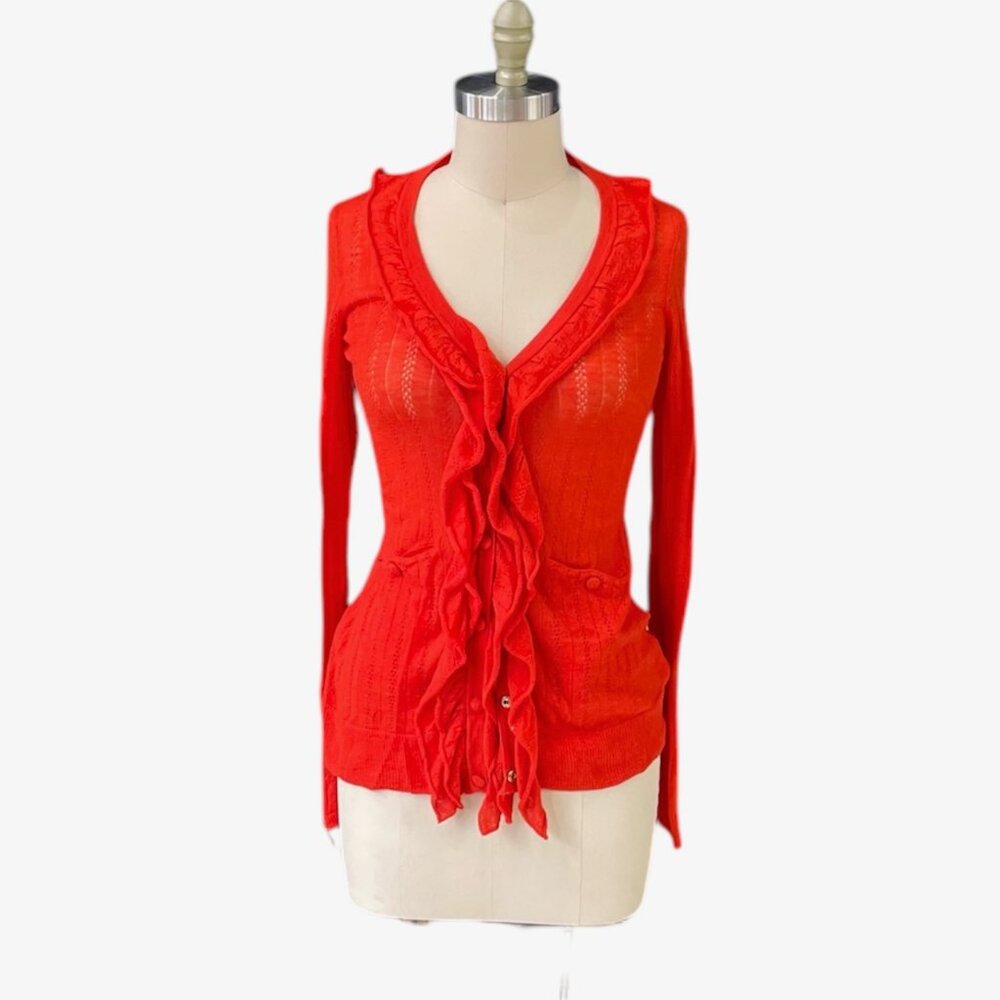 LEIFSDOTTIR XS WOOL CASHMERE RED CARDIGAN V NECK NWT